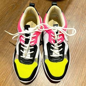 Guess Women’s Colorblock Chunky Sneakers in Yellow White Pink and Black